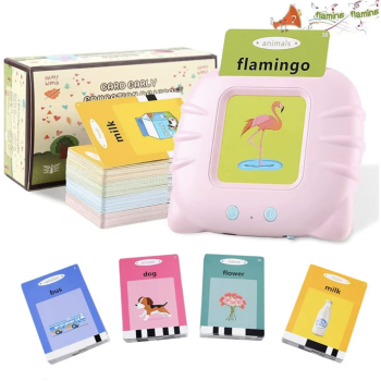 Set masina de invatare a cititor de carduri jucarie educativa pentru copii 112 bucati carduri flash 224 de cuvinte 2 ani+ Roz 