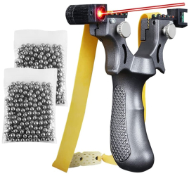 Set prastie laser IdeallStore® Sling King plastic 11.5 cm boloboc argintiu si 200 bile de 6 mm 