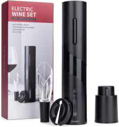 Set Tirbuson Electric 4 in 1cu Taietor de Folie Dop de Vid si Aerator de Vin Negru Bukate® 