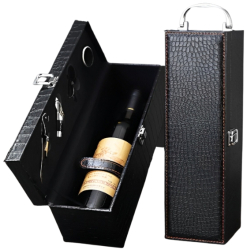 Set Cutie de vin Deluxe pentru o sticla accesorii de vin incluse imitatie piele de crocodil 