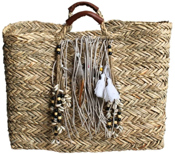 Geanta de plaja boho din iuta cu decoratiuni 44 x 30 x 18 cm &ndash Hoff Interieur 