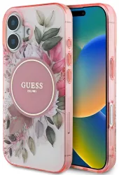 Husa pentru iPhone 16 Plus - Guess IML Flower & Tonal Circle MagSafe GUHMP16MHFWBDCEP - Pink