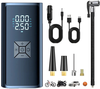 Pompa auto electrica cu manometru digital baterie 4000 mAh compresor portabil 150 PSI ecran LCD incarcare USB-C si auto lanterna LED 