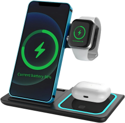 Statie de incarcare wireless 3 in 1 compatibila cu iPhone apple watch si airPods incarcare rapida 15W suport reglabil