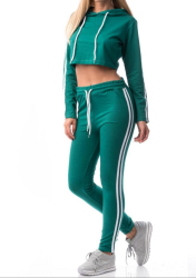 Trening dama Half bluza scurta cu maneca lunga pantaloni lungi gluga bumbac M verde 