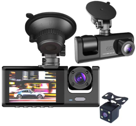 Camera auto tripla fata + interior + spate Full HD viziune nocturna unghi larg senzor G monitorizare parcare