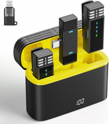 Set 2 Microfoane Lavaliera 48 H audio computere DSLR-uri transmisiuni in direct Negru incarcare rapida Microfon Wireless Lavaliera pe 