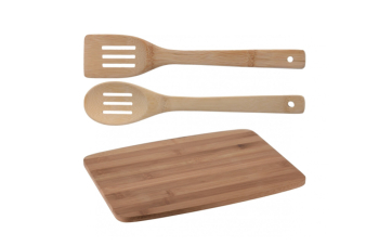 Set 3 piese lingura furculita salata tocator Koopman Excellent Houseware bambus maro 