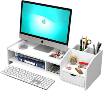Suport monitor/laptop alb din ABS 63 x 23 x 18 cm 6 compartimente