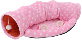 Tunel de joaca cu patut pentru pisici in forma de semi cerc Ropet plus alb/roz 125x25 cm 