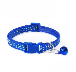 Zgarda ajustabila cu clopotel pentru caini si pisici 18-32cm/1cm Imprimeu Os Albastru Ropet 