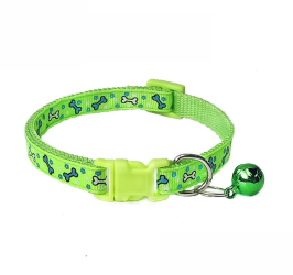 Zgarda ajustabila cu clopotel pentru caini si pisici 18-32cm/1cm Imprimeu Os Verde Ropet 