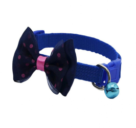 Zgarda ajustabila cu clopotel si fundita pentru caini 27-42cm/15mm Albastru inchis Ropet 