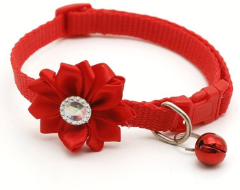 Zgarda ajustabila cu floare pentru caini si pisici 22-33cm/10mm Rosu Ropet 
