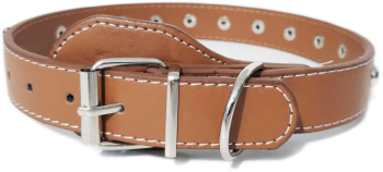 Zgarda Ropet din piele cu strasuri pentru caini 55cm/25mm Maro 
