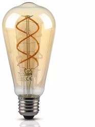 Bec led st64 e27 5w cu filament 2200k alb cald model vintage 