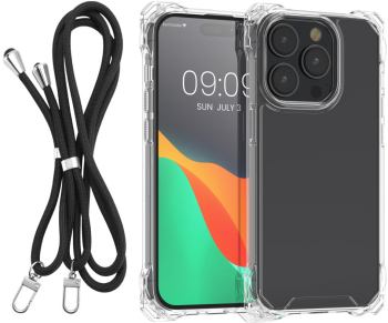 Husa Kwmobile cu snur detasabil pentru Apple iPhone 14 Pro Transparent/Negru Policarbonat 61621.01 