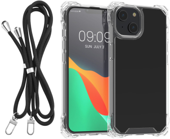 Husa Kwmobile cu snur detasabil pentru Apple iPhone 14/iPhone 13 Transparent/Negru Policarbonat 61620.01 