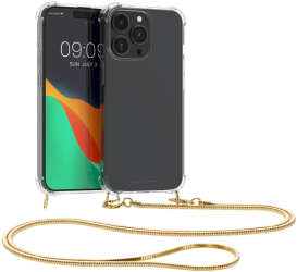 Husa Kwmobile cu snur pentru Apple iPhone 15 Pro Max Transparent/Auriu Silicon 62032.21