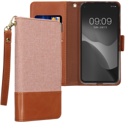 Husa Kwmobile pentru Google Pixel 4a Roz deschis/Maro Textil/Silicon KWM000020NP001C 