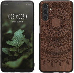 Husa Kwmobile pentru Samsung Galaxy A04s Maro Lemn/Silicon 59887.03 