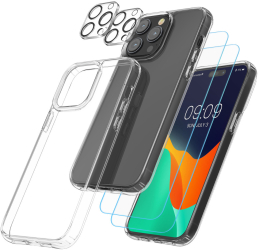 Set Husa si 2 Folii protectie fata/camera foto pentru Apple iPhone 14 Pro Max Transparent Plastic/Sticla securizata 61826.03 