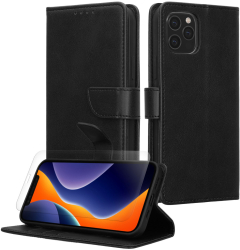 Set Husa si Folie de protectie Kwmobile pentru Apple iPhone 12/iPhone 12 Pro Negru Piele ecologica/Silicon KWM000022VF001C 