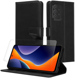 Set Husa si Folie de protectie Kwmobile pentru Samsung Galaxy A52/Galaxy A52 5G/Galaxy A52s 5G Negru Piele ecologica/Silicon KWM000021UP0 