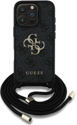 Husa pentru iPhone 16 Pro Max - Guess Hardcase 4G Big Logo with Cord Strap GUHCP16XP4GMGCRK - Black 