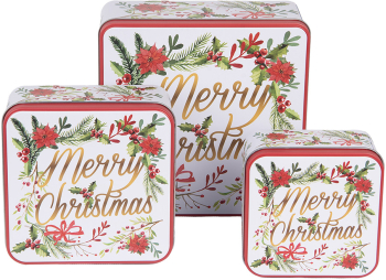 Set cutii Craciun metal multicolor 20x20x8 cm 15x15x7 cm 12x12x6 cm 