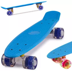 Skateboard Penny Board pentru copii cu roti din cauciuc iluminate LED culoare Albastra 