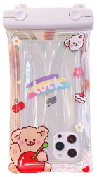 Husa subacvatica Fruity Waterproof Flippy Snowproof Universala Impermeabila cu Snur pentru telefon sau documente Cherry Bear Alb 