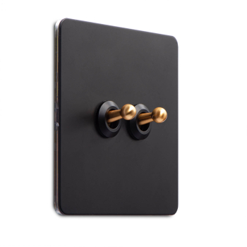 Intrerupator metalic LuxToggle Vichema 2Gang 2Way 10A Negru/Auriu doza inclusa 