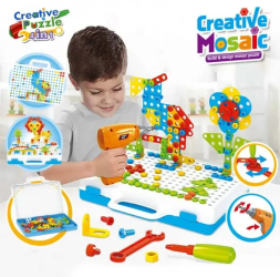 Joc mozaic puzzle cu bormasina electrica de jucarie Creativ de constructie 