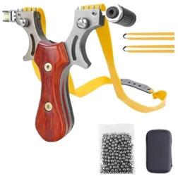 Set prastie metalica cu laser si 100 bile metalice 8 mm 12 cm boloboc maner lemn maro husa inclusa 