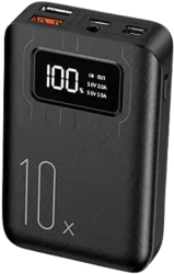 Baterie externa Fast charger MiniX10 afisaj digital Lanterna LED 10.000 mAh negru 