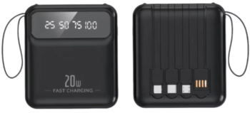 Baterie externa Power Bank cu incarcare Ultra rapida Fast Charge 20W 10.000 mAh 4 cabluri incluse Black 