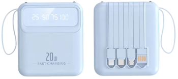 Baterie externa Power Bank cu incarcare Ultra rapida Fast Charge 20W 10.000 mAh 4 cabluri incluse Blue 