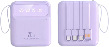 Baterie externa Power Bank cu incarcare Ultra rapida Fast Charge 20W 10.000 mAh 4 cabluri incluse purple 