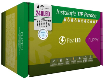 Instalatie Craciun Tip Perdea IP44 2 m x 2 m 240 LED-uri Alb rece cu flash Transformator Interconectabila Prelungitor 5 m inclus Fir 