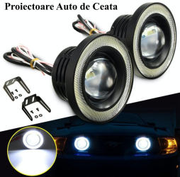 Set 2 Proiectoare ceata universale Lupa LED Angel Eyes 10W 89mm 