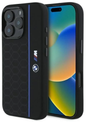 Husa pentru iPhone 16 Pro - BMW Hardcase Silicone Hexagon Blue Line MagSafe BMHMP16L23SHEB - Black 