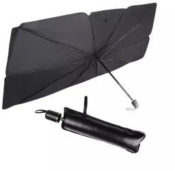 Universal Parasolar Auto Pliabil pentru Masina in Forma de Umbrela Negru-Argintiu 145 x 79 cm Rezistent UV 
