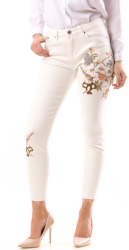Jeansi dama Flavia lungi model floral bumbac M alb galbui