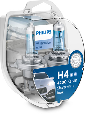 Set 2 Becuri Far H4/w5W P43T-38 60/55W 12V White VIsion Ultra Philips 