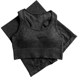 Set 2 Piese fitness Colanti scurti + Top cu push up si burete detasabil Negru- M 