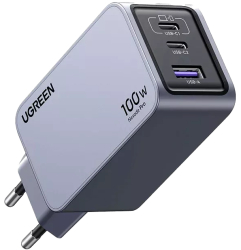 Incarcator retea Ugreen Nexode Pro 100W, GaN Mini, 2x USB-C, 1x USB-A, cu cablu USB-C inclus, Gri