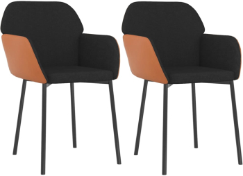 Scaune De Bucatarie 2 Buc. Negru Textil Si Piele Ecologica 
