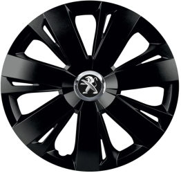 Set 4 capace roti Negre Cu Inel Cromat Energy R16 pentru gama auto Peugeot 