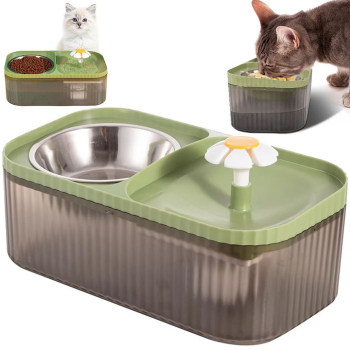 Dispenser apa si hrana pentru pisici verde 3L 300ml set complet